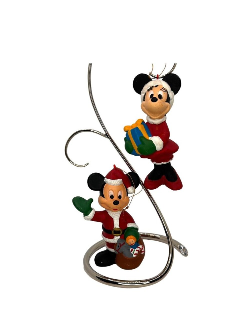 Disney Minnie & Mickey Mouse Christmas Ornaments Set Of 2 Santa Holiday Decor